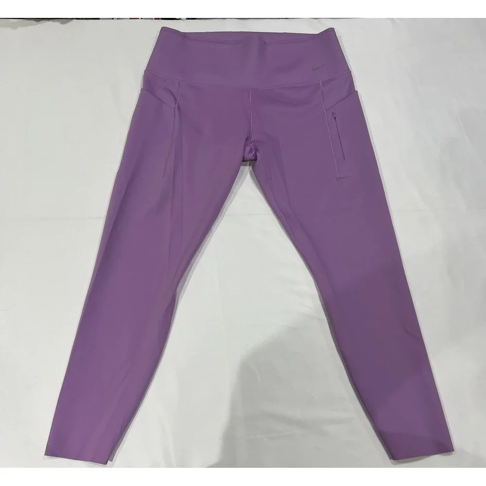 Nike Go Firm Leggings Womens XXL Purple High Waist Pockets Activewear Gym - Picture 1 of 6